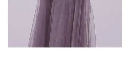 Slimming Effect Purple Mesh Ankle-Length Dress Women's plus Size Strapless Gown Korean Style High Waist A-Line Skirt