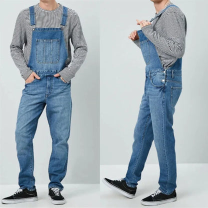 New Four Seasons Style Jeans for Men Men's Blue Denim Overalls New Men's Jumpsuit Pants Casual Straight Classic  Denim Trousers