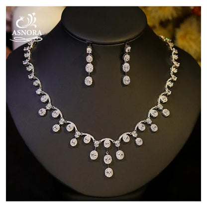 Simple Cubic Zirconia Tassel Water Drop Necklace Europe Bride Wedding Ball Jewelry Set For Women Dinner Party Accessories X0584