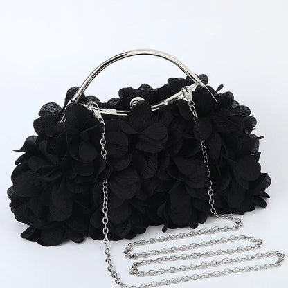 Flower Evening Clutch Purse Sweet Style Floral Wedding Romantic Bridal Handbag Metal Handle Banquet Dinner Dress Bags with Chain