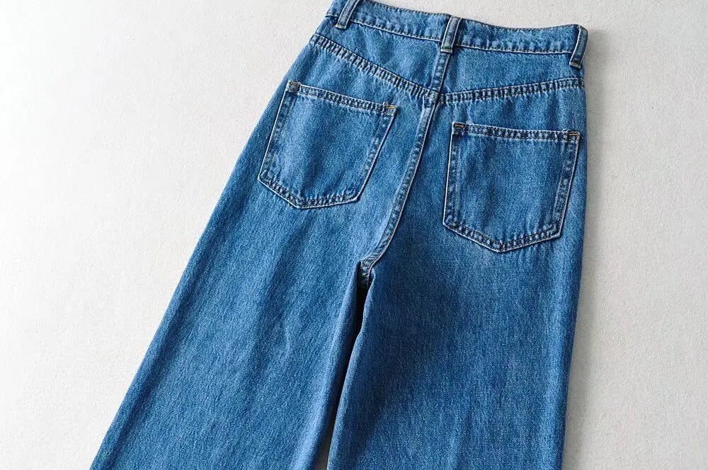 Women's High Waist Jeans 2025 Spring Fall Relaxed Straight Leg Raw Hem Floor-Length Vintage Inspired Daily Uniform