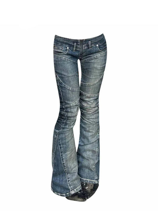 Women's Low Rise Flare Denim Pants Stacked Jeans Abi Bell Bottom Long Trousers Japanese Y2k Grunge Designer High Street Skinny
