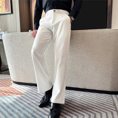 Men's Pleated Trousers, Elastic Waist, Wide-Leg, Casual Suit Pants, 2026 Spring, White/Black, S-4XL
