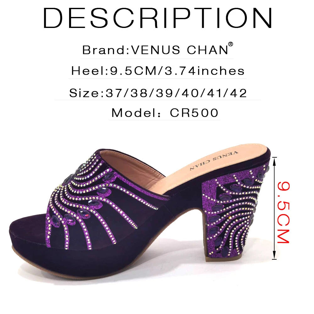 2023 The Latest Italian Design Rotary Rhine-Diamond Floral Thick Heel Platform Women's Comfortable Shoes Bag and Shoe Set