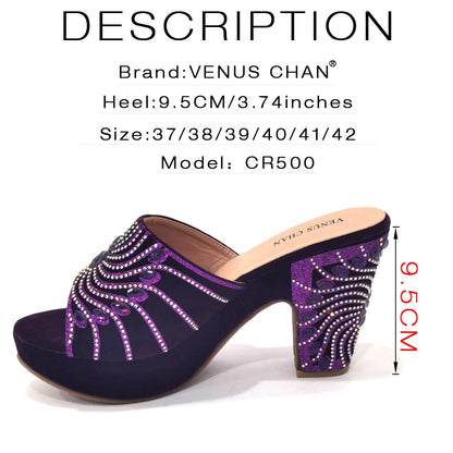 2023 The Latest Italian Design Rotary Rhine-Diamond Floral Thick Heel Platform Women's Comfortable Shoes Bag and Shoe Set