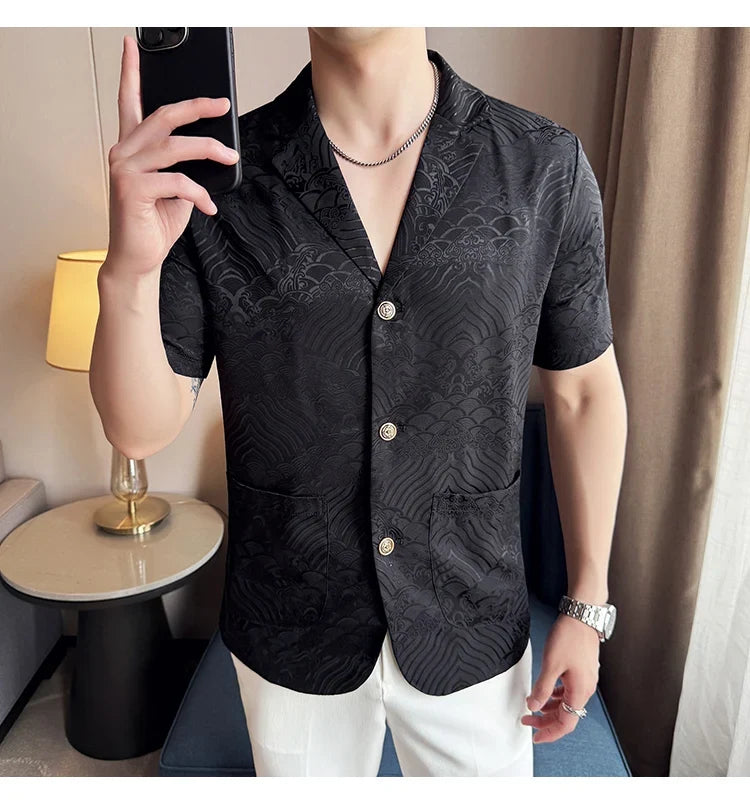 Summer Thin Ice Silk Without Lining Men Suit Coats 2025 New High-end Fashion Jacquard Casual Social Shirt Coat Men Clothing