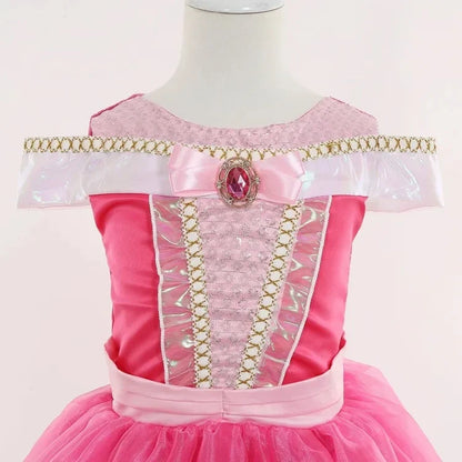 Sleeping Beauty Aurora Princess Dress Cosplay Off Shoulder Kids Gifts Fancy Halloween Party Girl Baby Lace Dress Set
