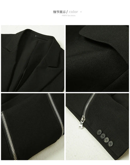 2024 Autumn New Zipper Decoration Blazer Men Casual Slim Fit Business Dress Coats Homme Formal Social Prom Tuxedo Men Clothing