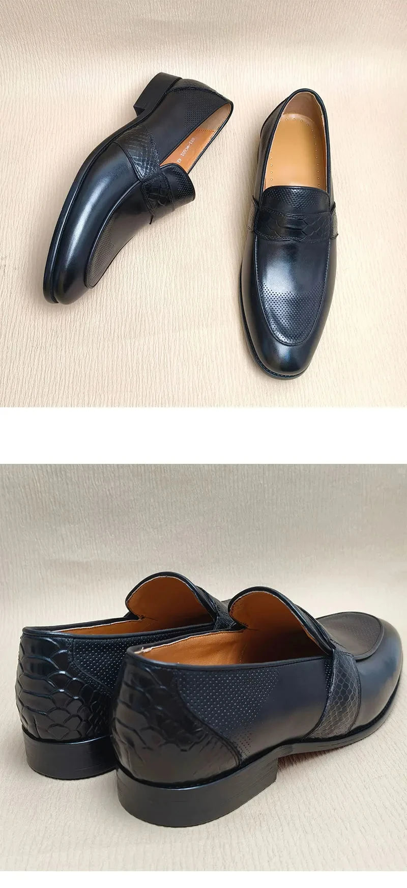 Comfortable Loafer Shoes For Men Casual Daily Wearing Office Handcrafted Black Fashion Printing Breathe Genuine Leather Shoe Men