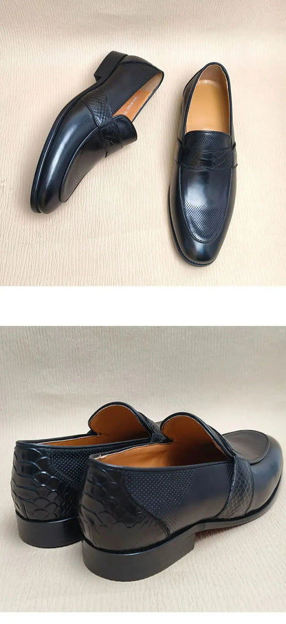 Comfortable Loafer Shoes For Men Casual Daily Wearing Office Handcrafted Black Fashion Printing Breathe Genuine Leather Shoe Men