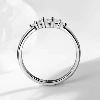 0.13CTTW 2.5mm Certified Moissanite Rings for Women 5 Stones Sparkling Sterling Silver 925 Wedding Band Mach Diamond GRA