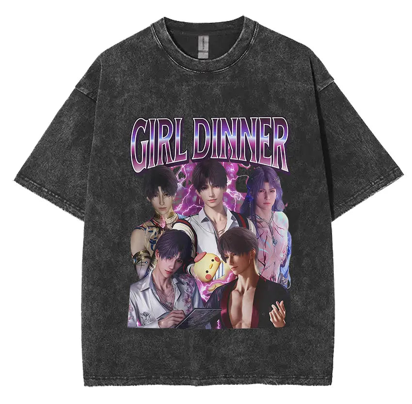 Sylus Love and Deepspace Vintage Washed T Shirts Girl Dinner Summer Harajuku Graphic T-Shirt Men's Women Oversized Cotton Tshirt