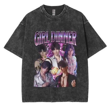 Sylus Love and Deepspace Vintage Washed T Shirts Girl Dinner Summer Harajuku Graphic T-Shirt Men's Women Oversized Cotton Tshirt