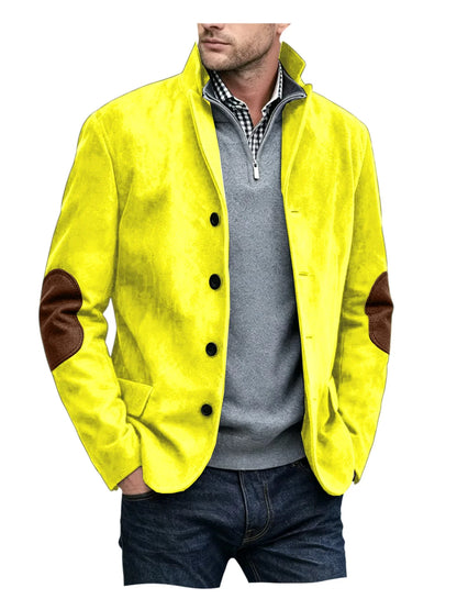 Vintage Men's Suede Blazer Notch Lapel Elbow Patches Slim Fit Jacket Business Casual Men Fashion Outerwear for Spring Autumn