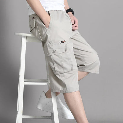 New Men's Cropped Cargo Shorts Men Casual Sports Pants Zipper Pocket Summer Cotton Shorts Running Jogger Shorts Elastic Waist