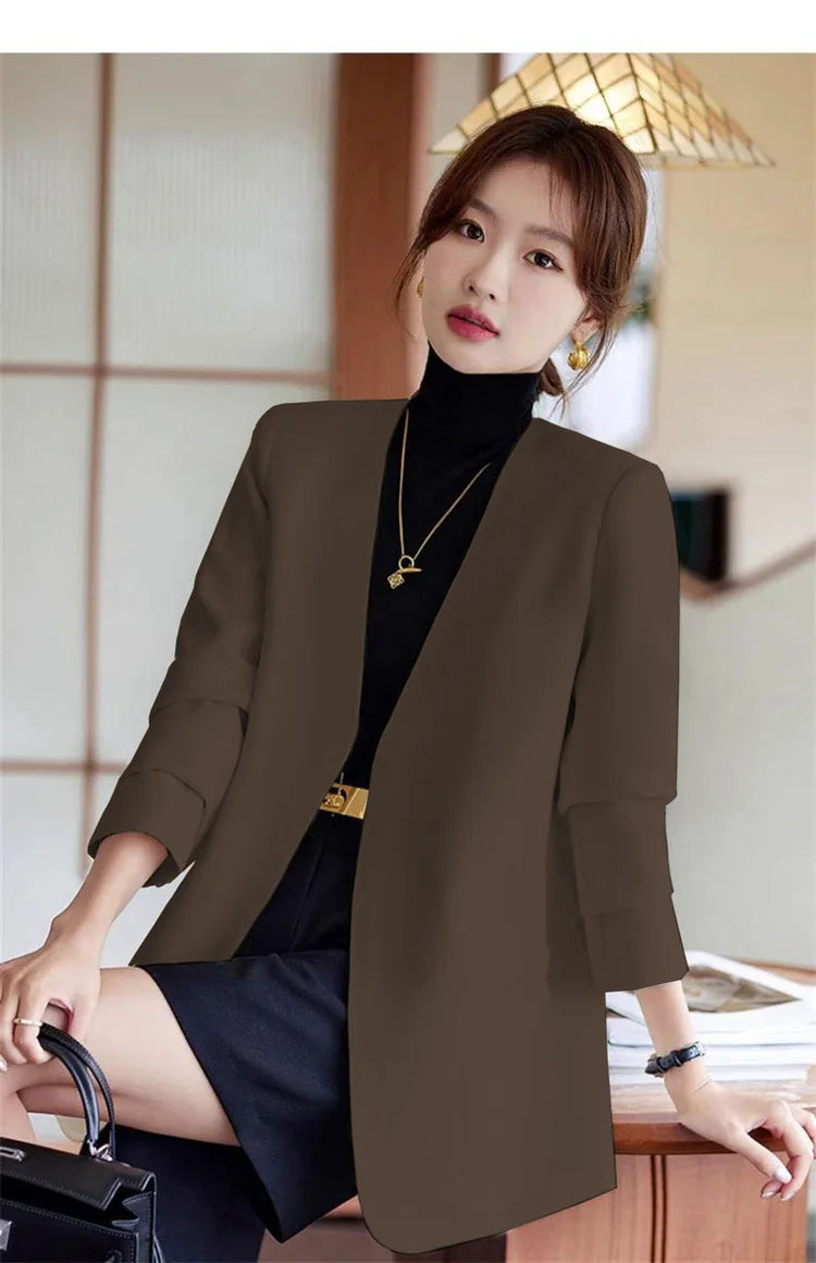 Fashionable Versatile Spring Autumn Women's Blazer Jacket Korean Style Street Style Long Sleeve Suit Coat Pure Color Commute...