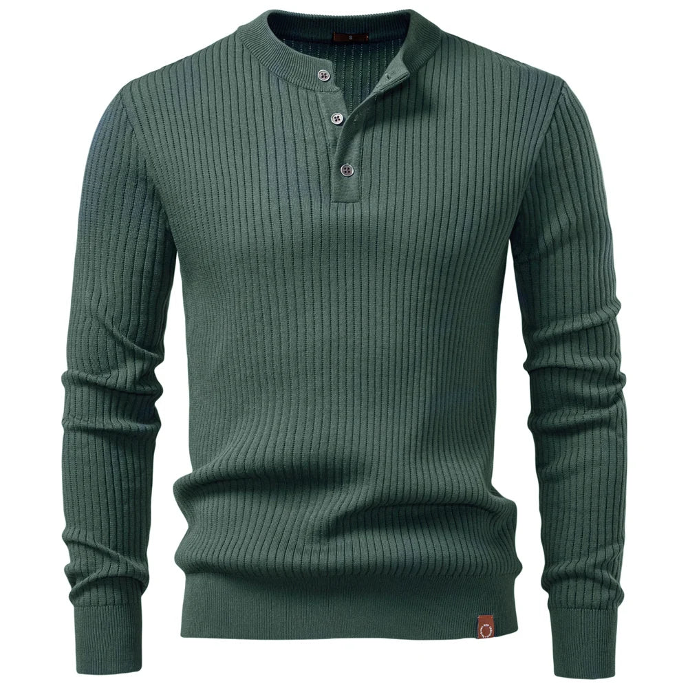 Men's Long Sleeve T-shirt Fall Winter Fashion Knit Slim Fit Polo Sweater Riibed Henry Collar Sweatershirt for Man
