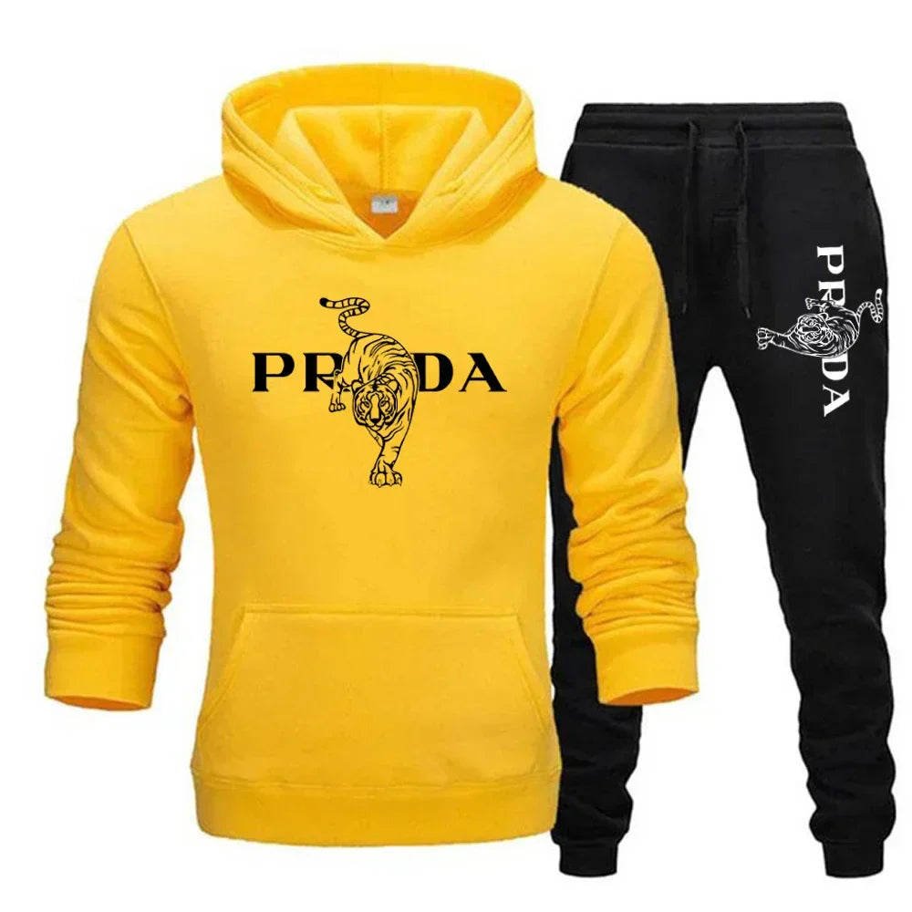 The men's outdoor fitness sweatshirt and pants set for autumn and winter includes a long-sleeved sports shirt and casual pants