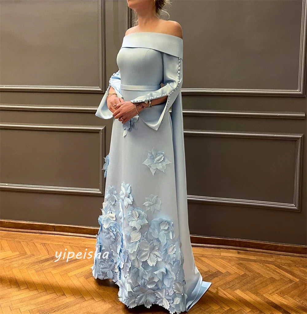 Customized    s Button Applique Clubbing A-line Off-the-shoulder Bespoke Occasion Gown Long es
