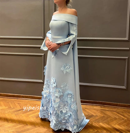 Customized    s Button Applique Clubbing A-line Off-the-shoulder Bespoke Occasion Gown Long es