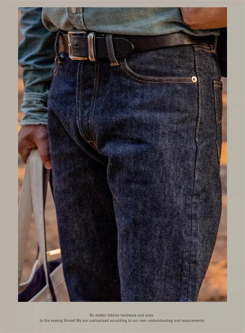 21oz Selvedge Denim Straight Cut Jeans Indigo Rugged Style Men Pants