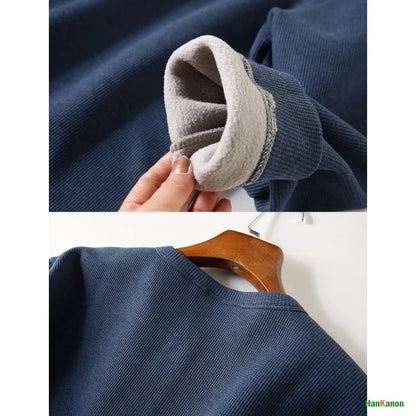 Men's Fleece - Lined Thickened Long - Sleeved Henley Neck Waffle Knit T - Shirt