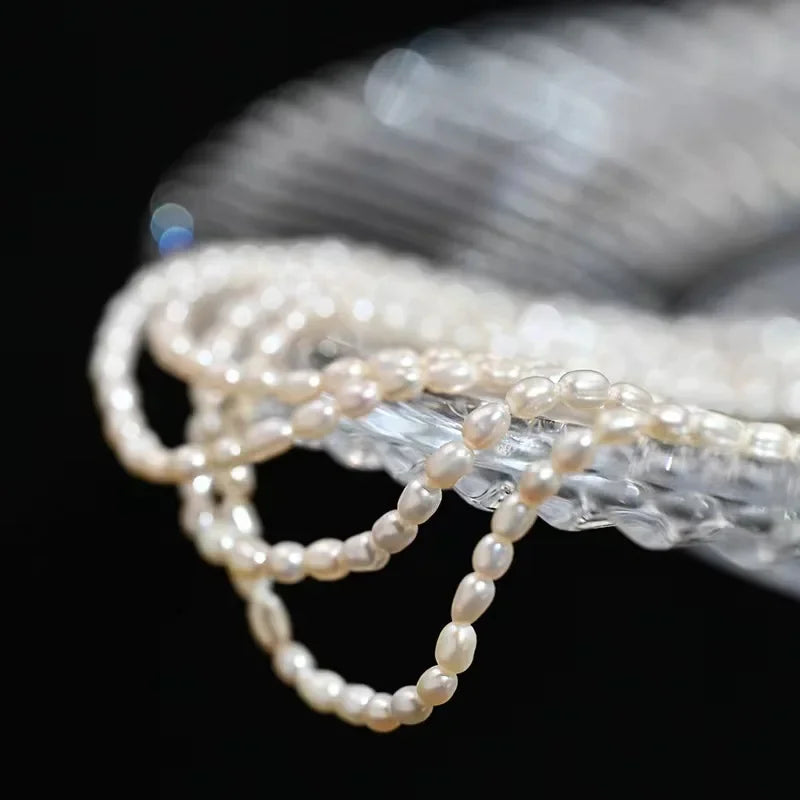 2.5-3.5mm Rice Shape Freshwater Pearl Necklaces 40cm Length 925 Sterling Silver Collar Necklaces for Women Jewelry Gift