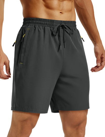 Mens Hiking Shorts Summer 7" Quick Dry Lightweight 3 Zipper Pockets Workout Gym Fitness Athletic Running Shorts Male