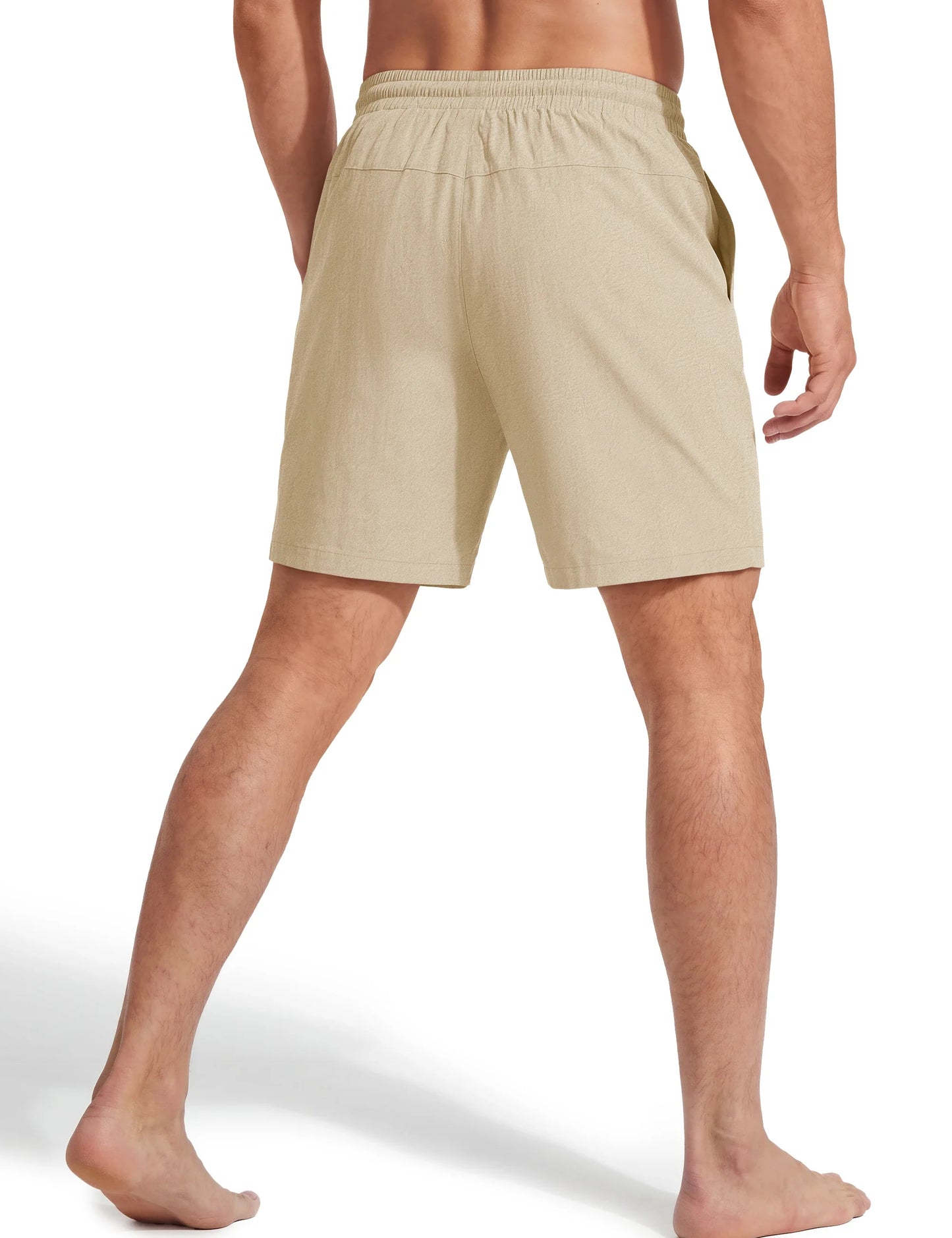 Men's Cotton Casual Shorts Loose Summer Beach Vacation Short Solid Pants with Deep Pockets Elastic Waist 7 Inch Inseam
