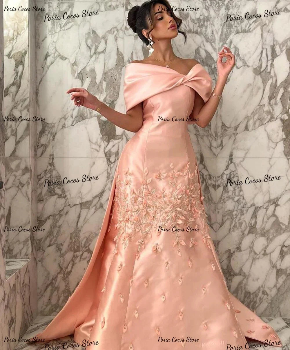 Customized Exquisite Off Shoulder Prom Gown A-line Satin V Neck Evening Party Dresses Sexy Backless Banquet Party Dress for Wome