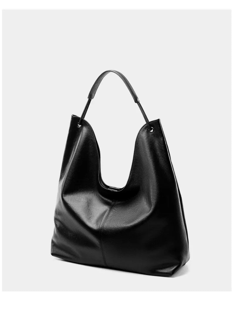 Luxury Genuine Leather Handbags Large Slouchy Hobo Shoulder Bags For Women Cowhide Shopping Tote Business Work Purses