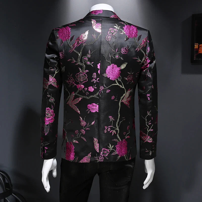 New Vintage Luxurious Jacquard Floral Suit Jacket Men Wedding Banquet Club Party Dress Singers Tuxedo Slim Fit Blazers Hommes