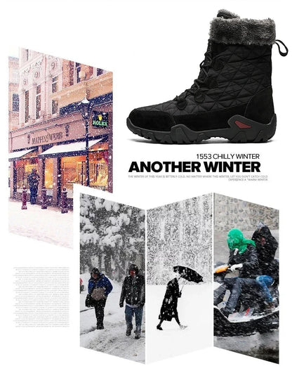 New Winter Men Snow Boots Fur Plush Warm Men Ankle Boots Plus Size Waterproof Men Boots Outdoor Non-Slip Hiking Boots Work Shoes