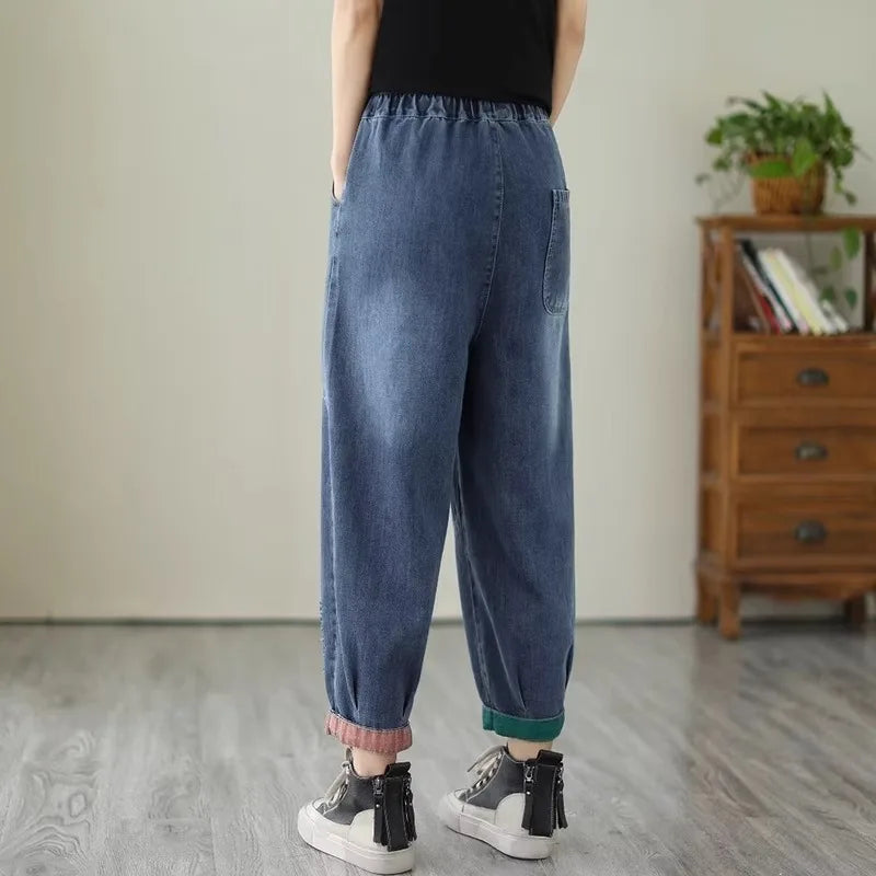 Loose Harlan Jeans Women's Denim Pants Middle-Aged Mom Trendy plus Size Carrot Shape High Waist Cotton Stretch Fabric All Sea...