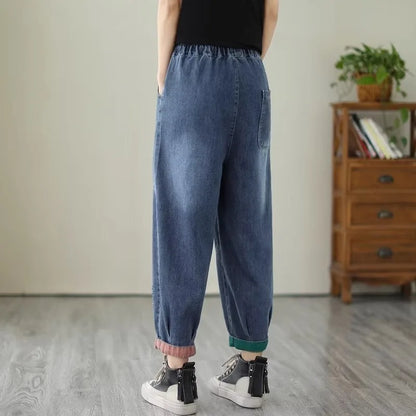 Loose Harlan Jeans Women's Denim Pants Middle-Aged Mom Trendy plus Size Carrot Shape High Waist Cotton Stretch Fabric All Sea...