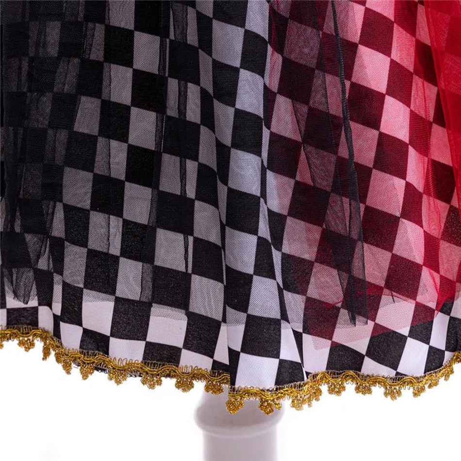 Girls Halloween Party Cosplay Red Queen Gown Clothes Kids Witch Long Sleeves Carnival Outfits Children Masquerade Fancy Costumes