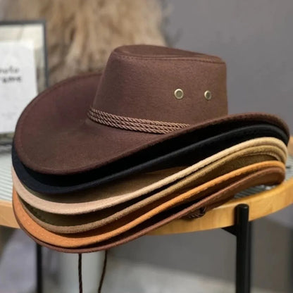 Fashion Western Style Western Cowboy Hat Ethnic Style Large Brim Felt Fedora Hats Grassland Sun Hat Unisex