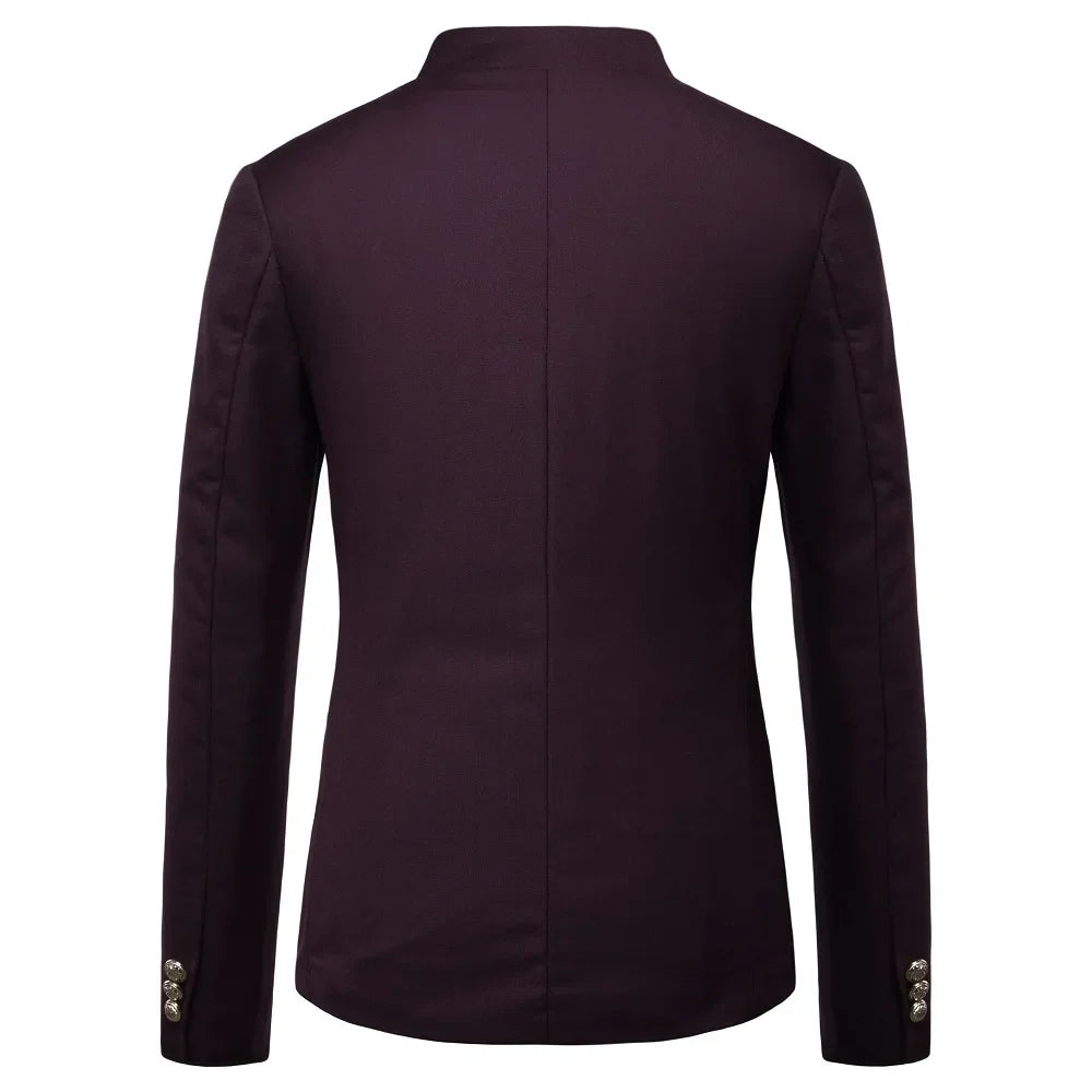 Black Stand Up Collar Blazer Coat, Men's Wedding Party Dress Jacket Fashion Slim Fit Single Breasted Jaqueta, Asian Size M-5XL
