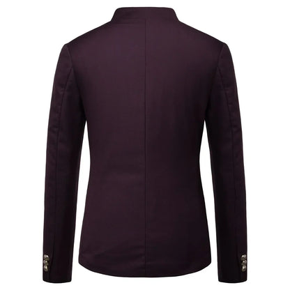 Black Stand Up Collar Blazer Coat, Men's Wedding Party Dress Jacket Fashion Slim Fit Single Breasted Jaqueta, Asian Size M-5XL