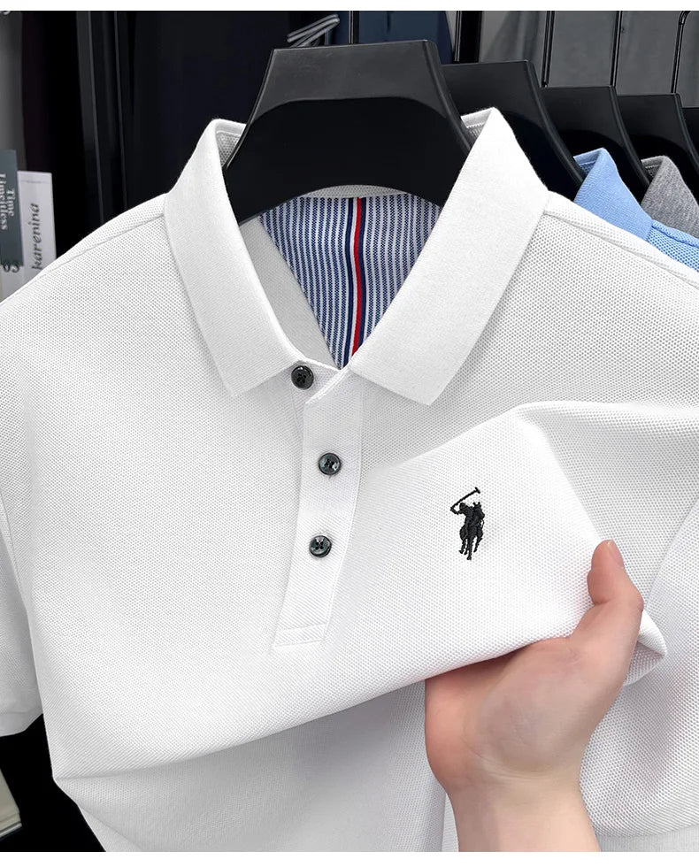100% pure cotton short sleeved men's polo shirt summer fashion high-end brand pony embroidery golf top casual business T-shirt