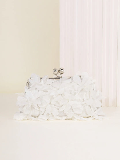 3D Floral Decor Clutch Bag, Elegant Silk Appliques Dinner Purse For Wedding Party Prom Banquet - Perfect for Wedding， Party