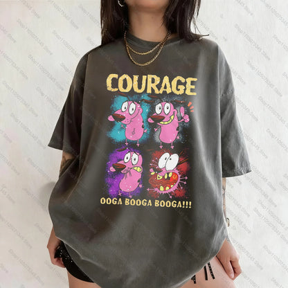 Vintage Courage The Cowardly Dog Cartoon Print Short Sleeve T-Shirt Retro Unisex Graphic Tee 90s Nostalgia Summer Streetwear Tee