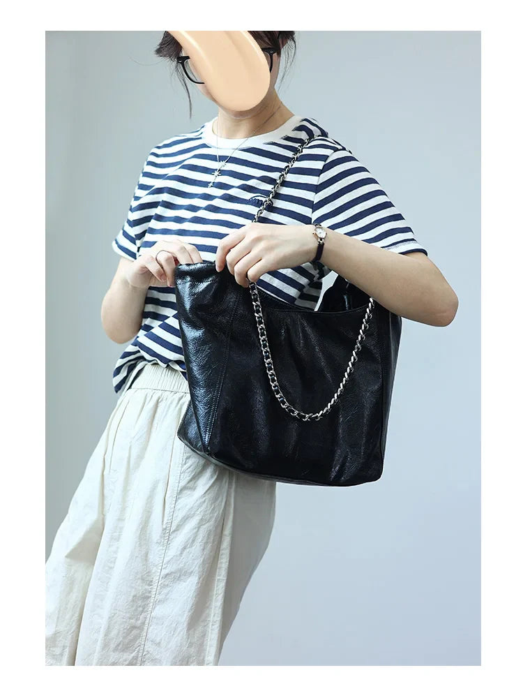 Women Genuine Leather Luxury Chain Single Shoulder Bags Large Capacity Soft Handbag Suitable For Working And Travling