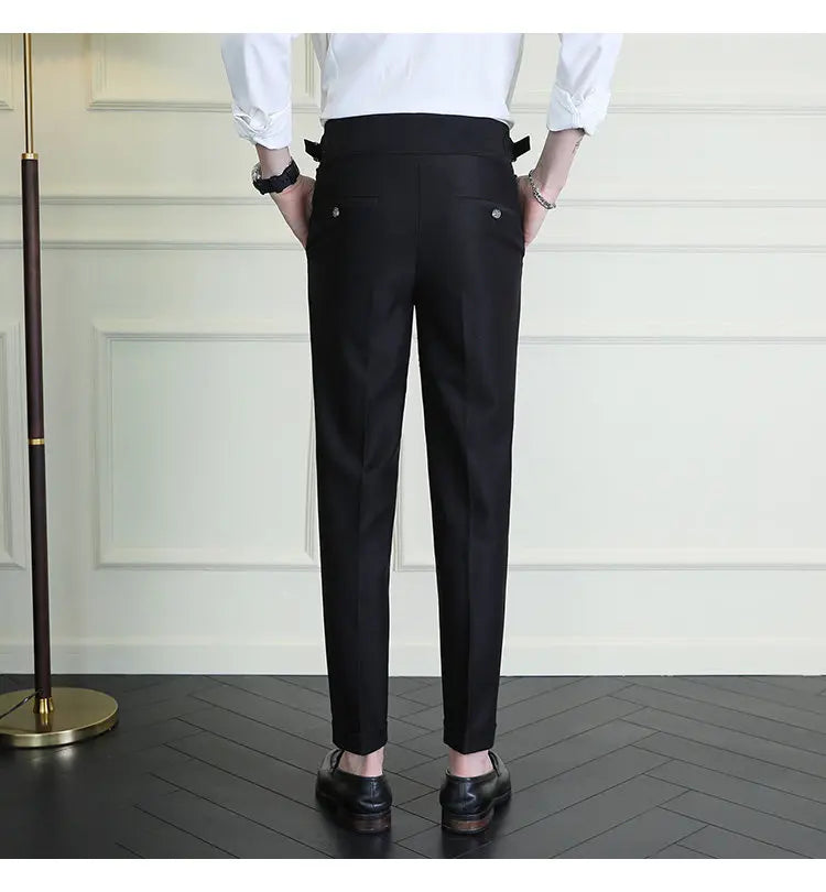 Italian Style Neapolitan High-waisted Suit Pants High Quality Fashion Men's Slim Fit Business Office Social Wedding Trousers