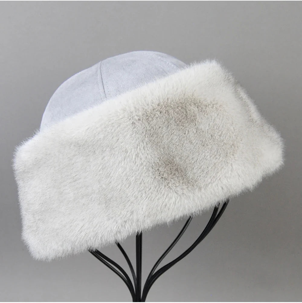 Hot Sale Faux Mink Fur Hat Winter Genuine Baseball Cap Russia Fashion Elegant Lady Warm Faux Fur Ball Straw Hat