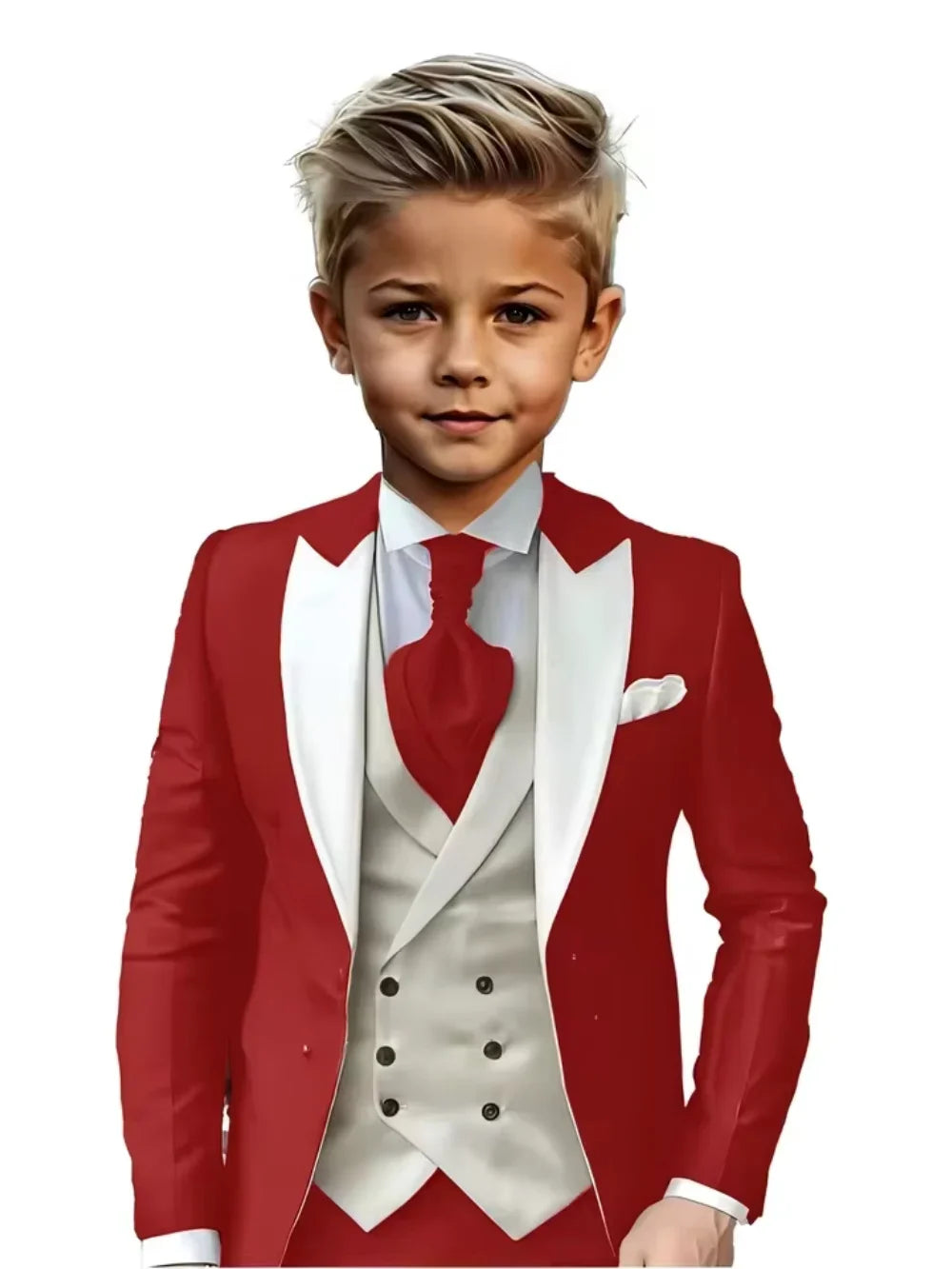 Handsome Kids Suit Set 3 Pieces Banquet Party Wear High Quality Boys Peak Lapel Suit Wedding Ring Bearer Outfit Plus Size Tuxed