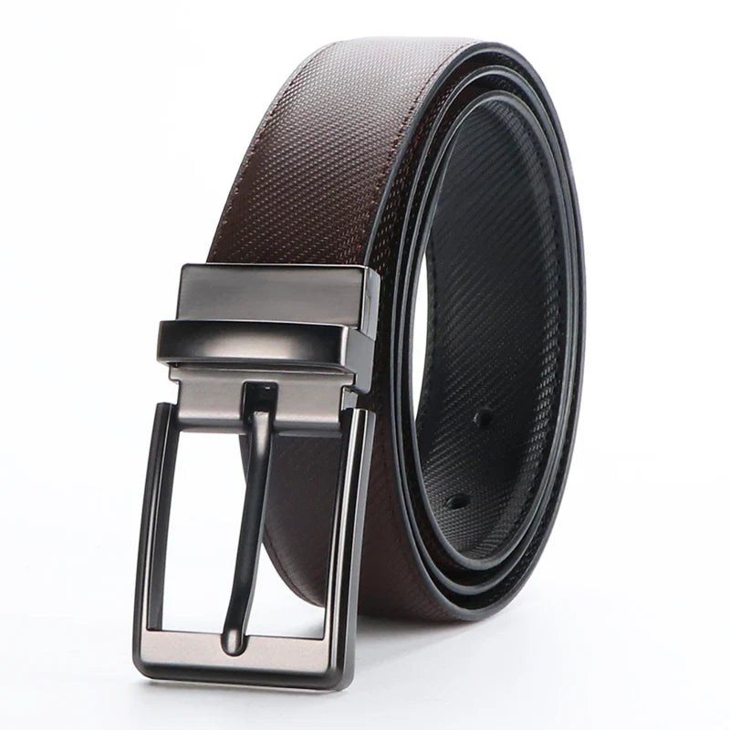 1pcs Men's Leather Reversible Belt, Rotate Black Buckle