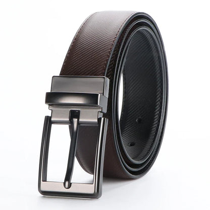 1pcs Men's Leather Reversible Belt, Rotate Black Buckle