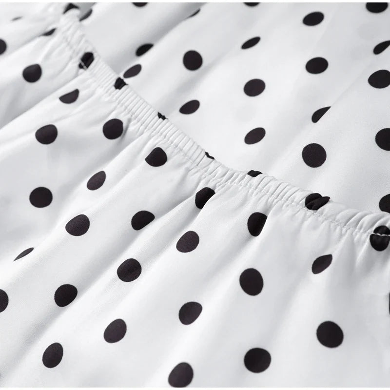 Fashion Lace Up Polka Dot Mini Dress Women Square Collar Short Sleeve Satin Party Dresses2026 Summer Lady Elegant Beach Robe New