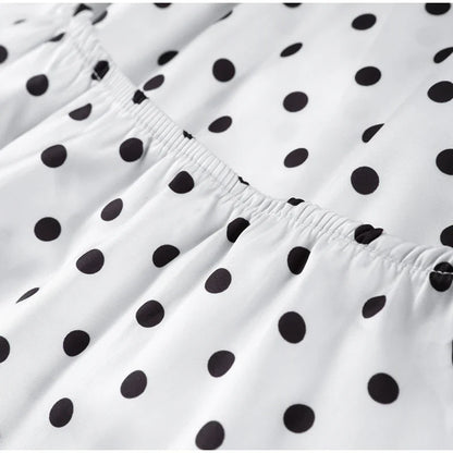 Fashion Lace Up Polka Dot Mini Dress Women Square Collar Short Sleeve Satin Party Dresses2026 Summer Lady Elegant Beach Robe New